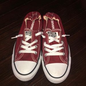 Wine colored size 7 low top converse slip on